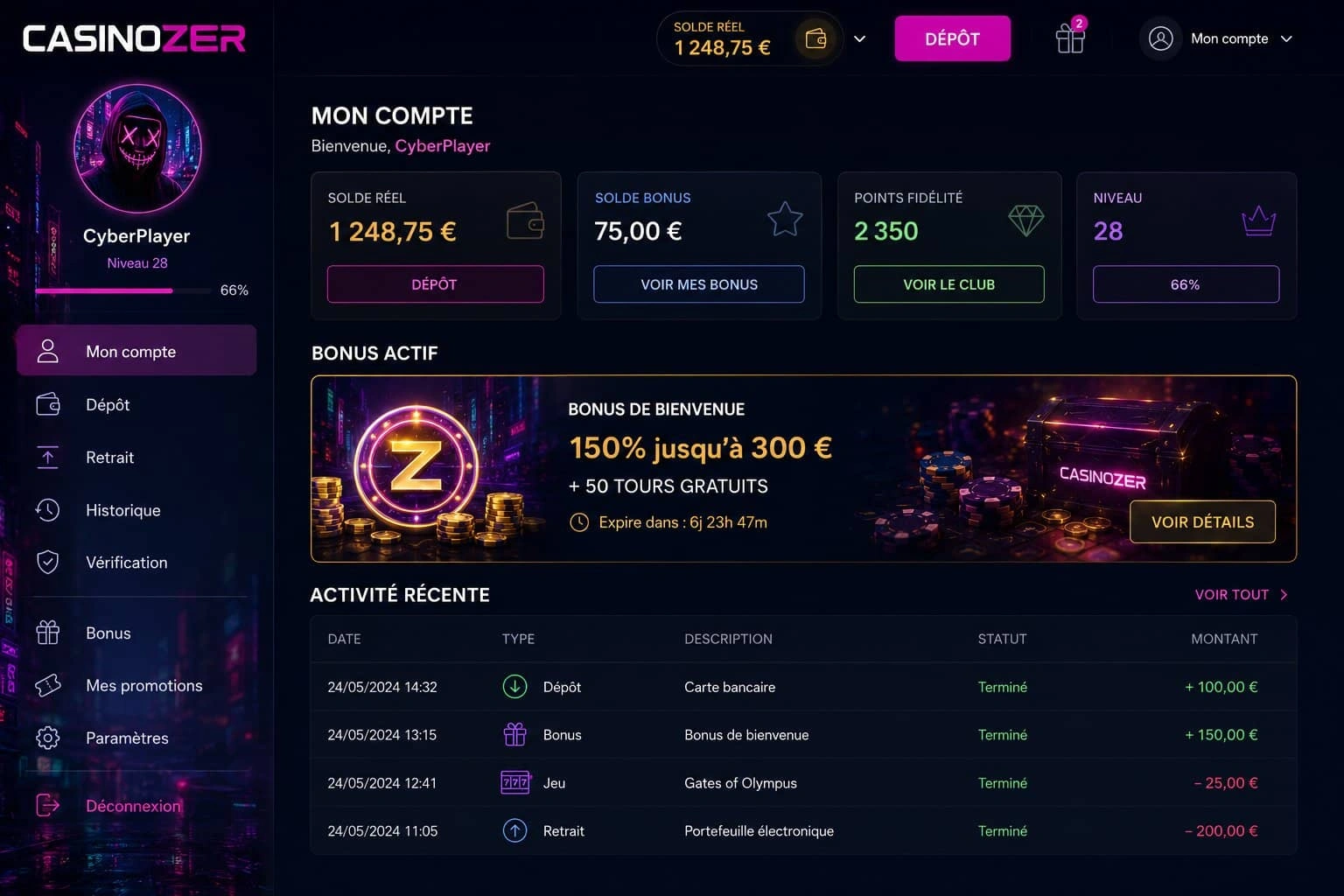 Casinozer connexion — espace personnel et gestion du compte