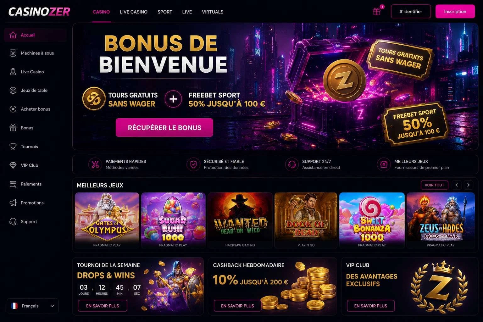 Casinozer bonus : jusqu'à 100 tours gratuits de bienvenue